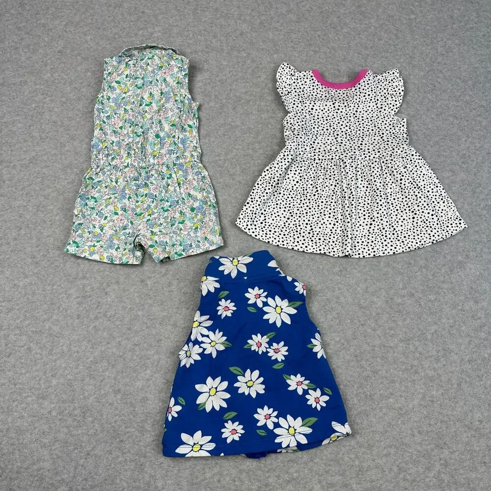 Lot of 3 Baby Girls Clothes 6M Multicolor Floral Polka Dot Summer Outfits Cotton